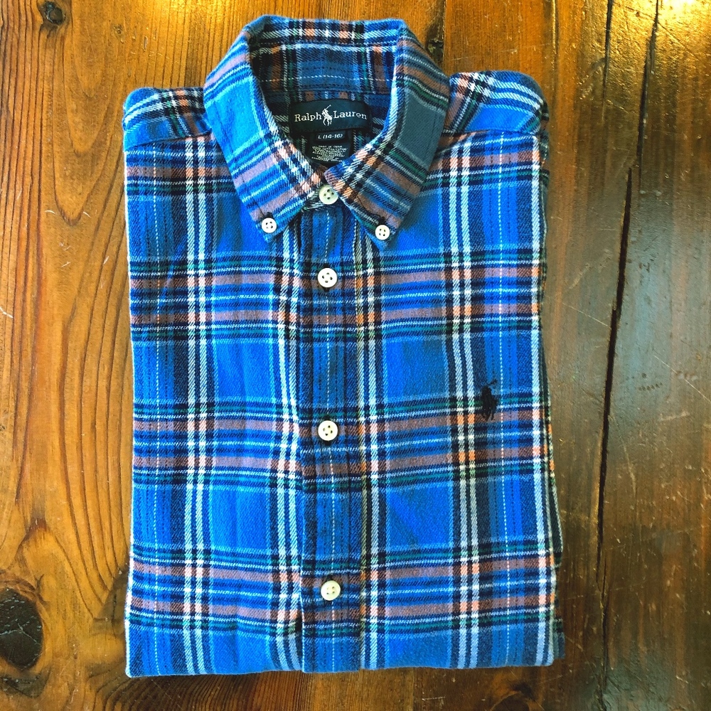 Ralph Lauren Blue Plaid Flannel Shirt -Boys 14-16
